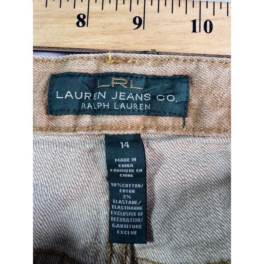 Lauren Jeans Co Ralph Lauren Tan Straight Leg Jeans Rhinestone Scroll Size 14 - Picture 3 of 7